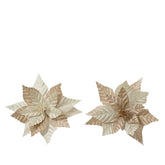 Decoris Clip-On Polyester Poinsettia with Glitter Centre - 2 Assorted,